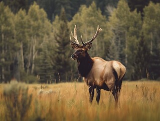 Majestic Elk Stands Tall in Autumnal Wilderness Landscape