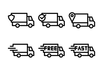 Delivery service icon set vector illustration. Perfect for design elements from online shopping, delivery shops, and express couriers. Delivery truck simple line icon