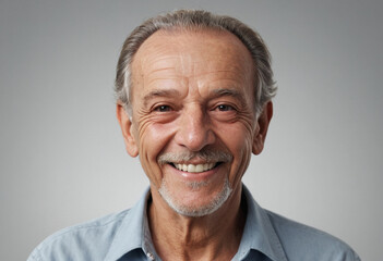 Fototapeta premium Portrait view of a regular happy smiling Brazil old man, ultra realistic, candid, social media, avatar image, plain solid background
