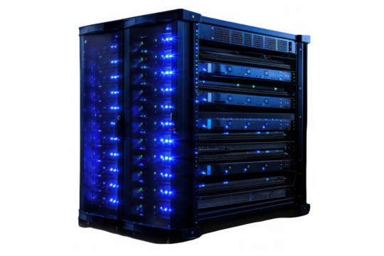 Black Server Rack with Blue Lights