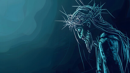 Holy Saturday Simple Black Line Sketch on Dark Blue Background






