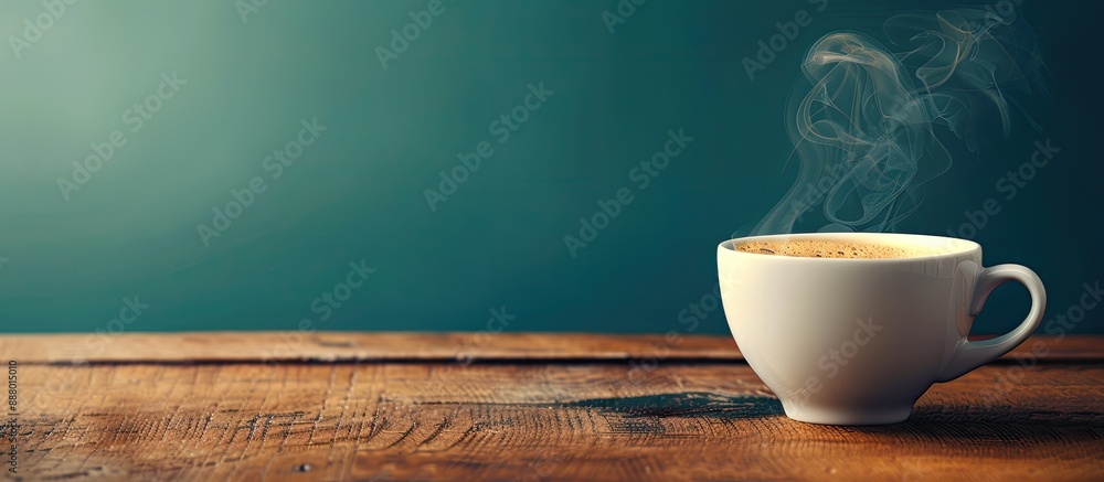 Canvas Prints An image with empty space for duplication that showcases a steaming cup of coffee. Copy space image. Place for adding text and design