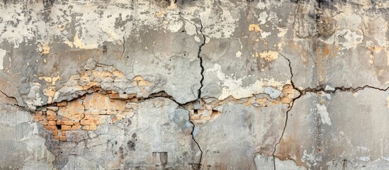 A weathered wall with a prominent crack stretches across the copy space image