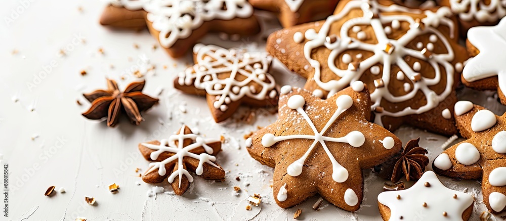 Poster fresh and delicious gingerbread with filling prominently displayed on a white background with a clos