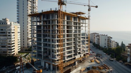 Futuristic Smart Apartment Building Construction with Automated Machinery