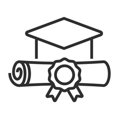 Graduate hat with rolls of paper outline icon, editable vector illustration and transparent graphic element. Isolated on white background
