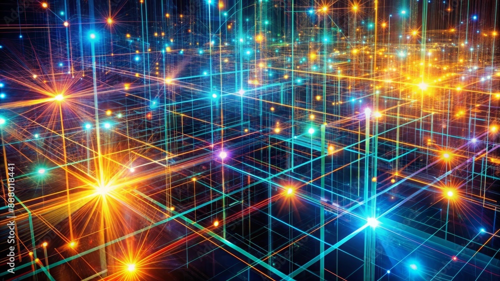 Poster vibrant glowing grid of abstract technology lines forms a futuristic intelligent communication netwo