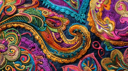 Colorful Embroidered Fabric Pattern.