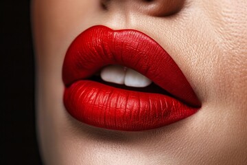 Fototapeta premium Close-up of lips with red lipstick and open mouth
