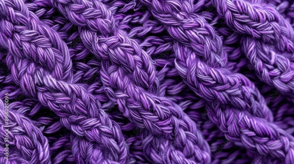 Poster close up shot of knitted violet surface on trend color of 2022 with empty space for text