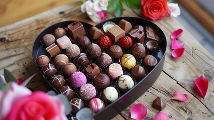 Luxury love chocolates in heart shaped gift box