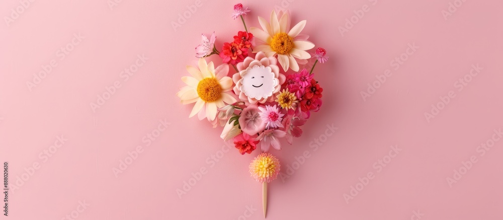 Poster a charming homemade martisor crafted with flowers a petal and a smiling face is displayed in the cen