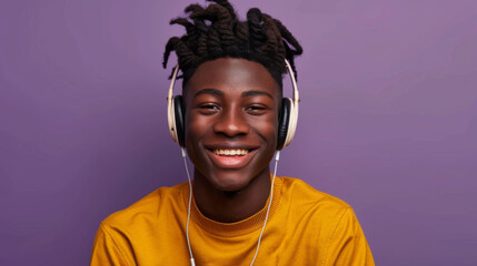 Obraz premium A Melodious Moment: A Man's Smiling Face Lost in Music