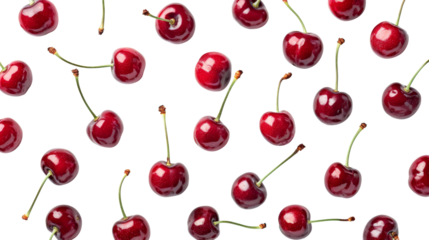 Red Cherry fresh berry pattern from flat view isolated on background, summer fruit for refreshment, fresh berries with high vitamin.
