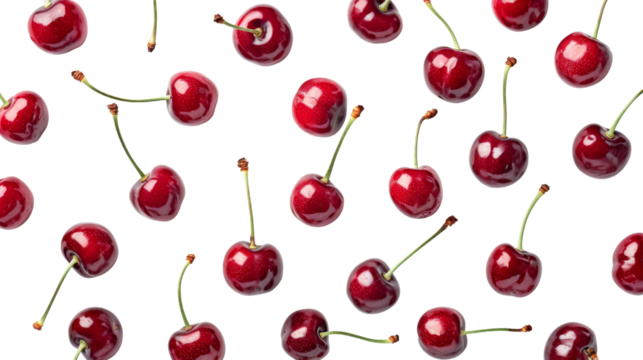 Red Cherry fresh berry pattern from flat view isolated on background, summer fruit for refreshment, fresh berries with high vitamin.