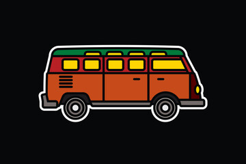 Original vector illustration. An old travel van. A contour icon.