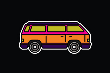Original vector illustration. An old travel van. A contour icon.