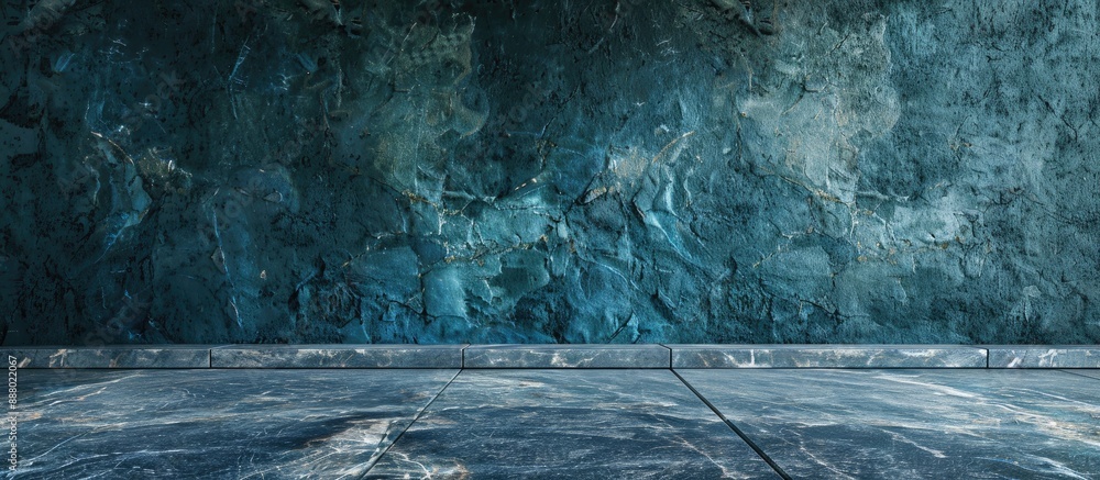 Poster a vintage stone floor with a polished texture resembling marble set against a blue cement backdrop p