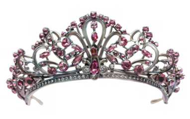 Ornate Silver Tiara with Pink Gemstones