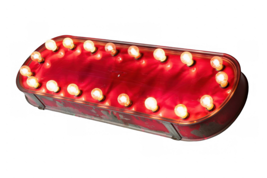 Red Illuminated Sign with Light Bulbs
