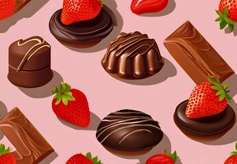 Strawberry fruit and dark brown chocolate, cocoa, candy, dessert, wallpaper