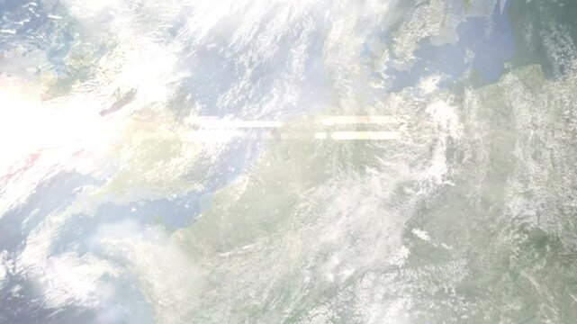 Zoom in from space and focus on Duiven, Netherlands. 3D Animation. Background for travel intro. Elements of this image furnished by NASA	