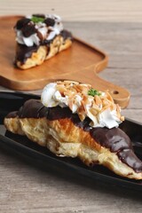 Breakfast of croissant chocolate bakery