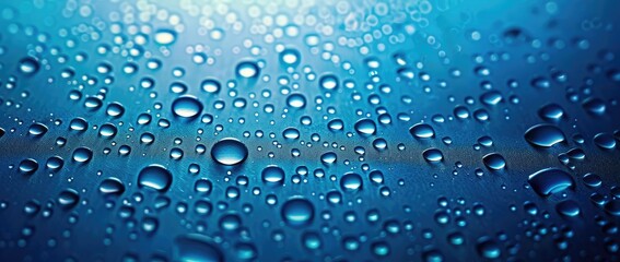 Water Droplets on Blue Surface.