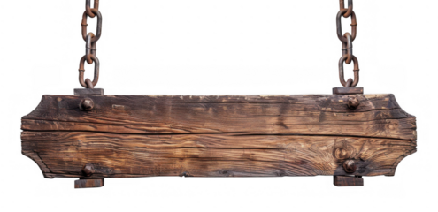 Wooden Signboard Hanging from Chains
