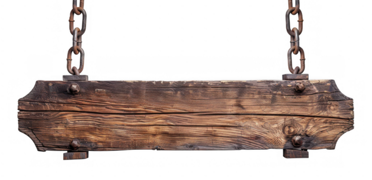 Wooden Signboard Hanging from Chains