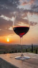 glass of red wine at sunset
