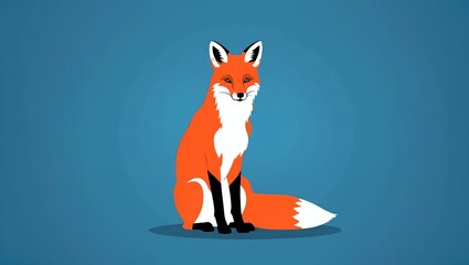 Obraz premium single fox sitting silhouette in blue background