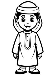  Line art of a Cartoon Arabic boy wearing a traditional costume  