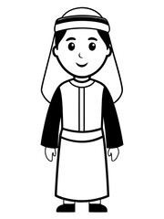  Line art of a Cartoon Arabic boy wearing a traditional costume  