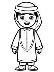  Line art of a Cartoon Arabic boy wearing a traditional costume  