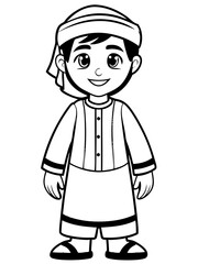  Line art of a Cartoon Arabic boy wearing a traditional costume  