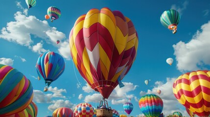 Obraz premium 16071452 170 168. A colorful hot air balloon festival with balloons ascending into the sky --ar 16:9 --personalize qujpd9j Job ID: d58a8215-147e-40b6-976a-c7c853cb5600