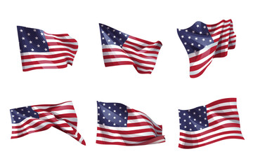 United states of america flag . Set of wavy US flag on isolated white background . Vector .
