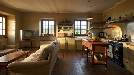 Classic Living Room And Kitchen