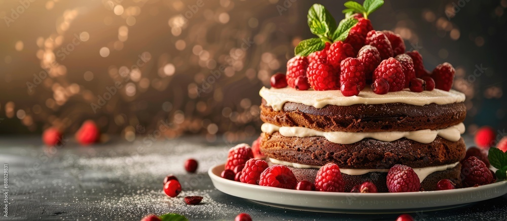 Poster cake dessert displayed in a photo with a background offering copy space image
