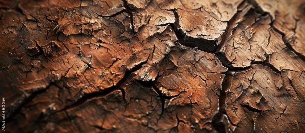 Aufkleber close up of a shattered tree trunk with splintered wood fibers on a textured wooden background in br