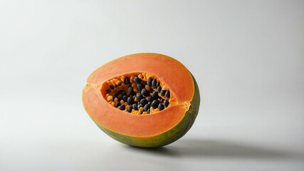 single papaya fruit isolated in pure white background
