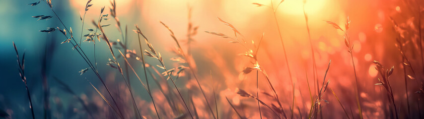 Obraz premium wildgrass at sunrise with blurred background, created with generative AI technology