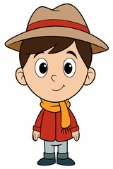 Cute little boy wearing a hat and scarf cartoon-style vector illustration 