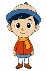 Cute little boy wearing a hat and scarf cartoon-style vector illustration 