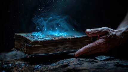 A hand holding a glowing book with light beams emanating from the pages on an isolated background --ar 16:9 --personalize qujpd9j Job ID: f7d0aec4-2360-4549-9c0c-8ba39ff0b1b0
