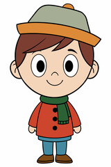 Cute little boy wearing a hat and scarf cartoon-style vector illustration 