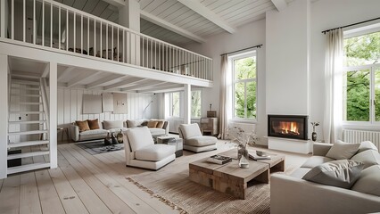 Living room with white railing