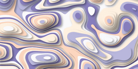 Paper cut style, 3d effect imitation, colorful vector illustration. Abstract soft purple and cream color background with waves, textured papercut .