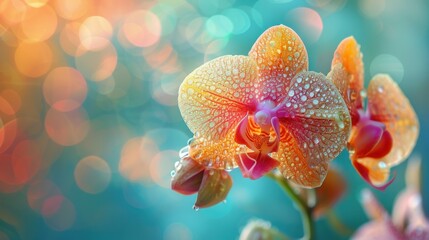 Macro photography of a stunning, exotic orchid flower, emphasizing its intricate, otherworldly beauty and vivid colors against a soft background.